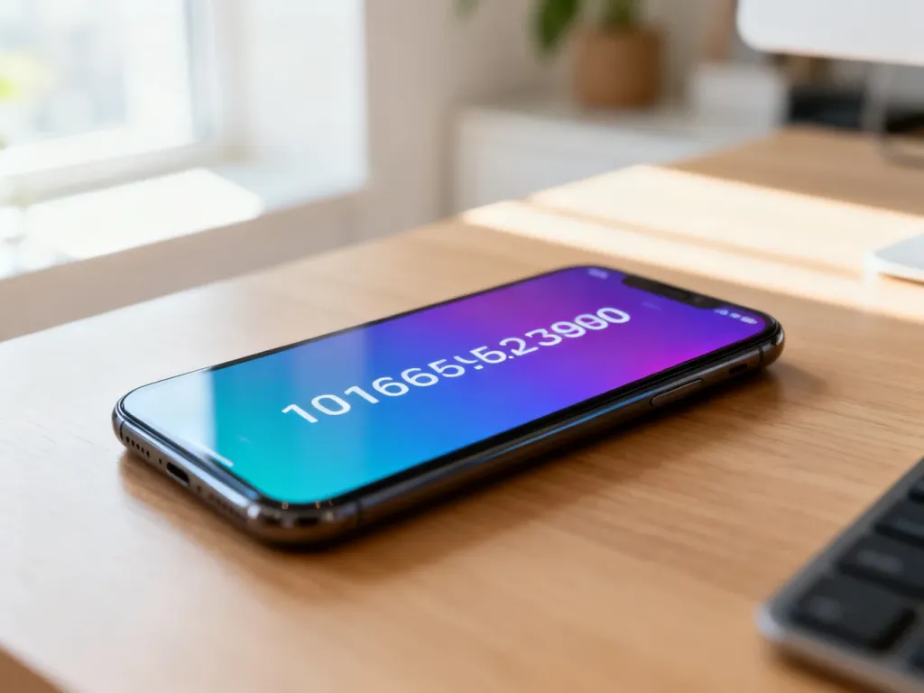 Smartfon na drewnianym biurku z wyświetlonym wynikiem losowania liczby w narzędziu Google.